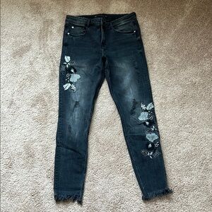 Zara Trafaluc Denim Black Skinny Embroidered Jeans